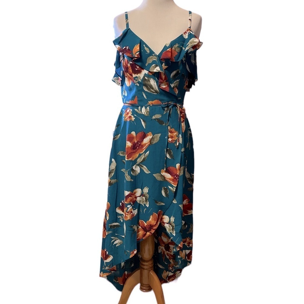 by & by brand floral dress with adjustable straps and crossover design, new, S